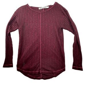 Michael Stars Womens Dark Red Long Sleeve Shirt One Size OS Ribbed Rayon Thermal